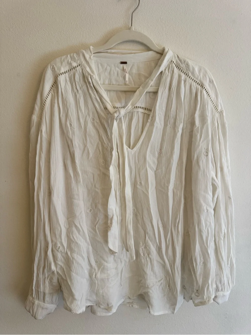 Free People Wishful Moments Tie-Neck Peasant Blouse